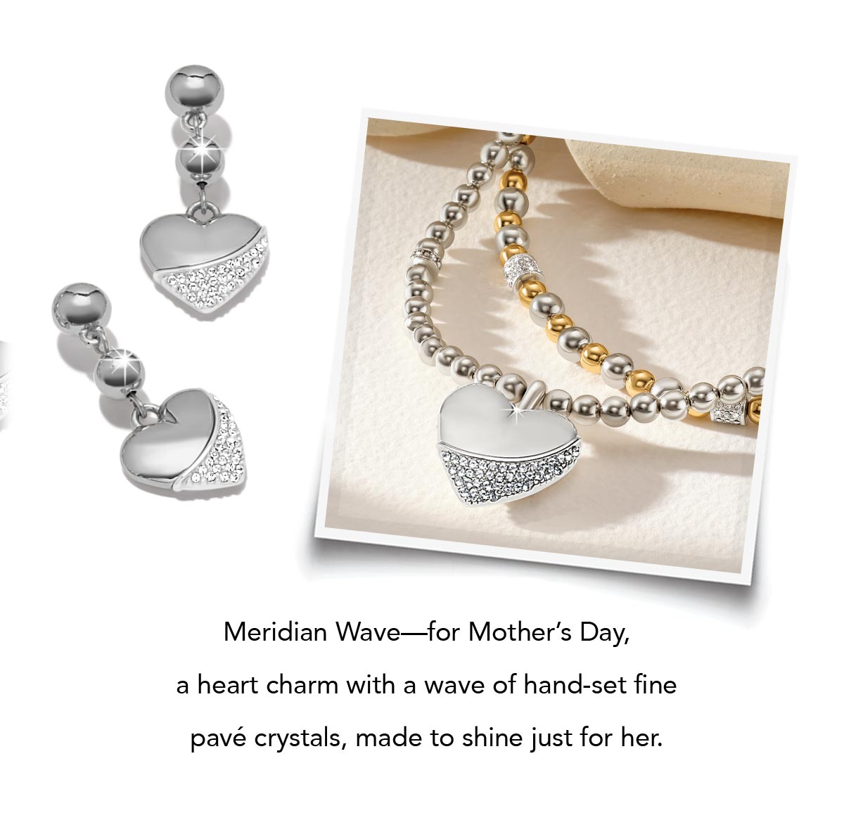 Meridian Wave - for Mother's Day, a heart charm with a wave of hand-set fine pave crystals, made to shine just for her. - Shop Now