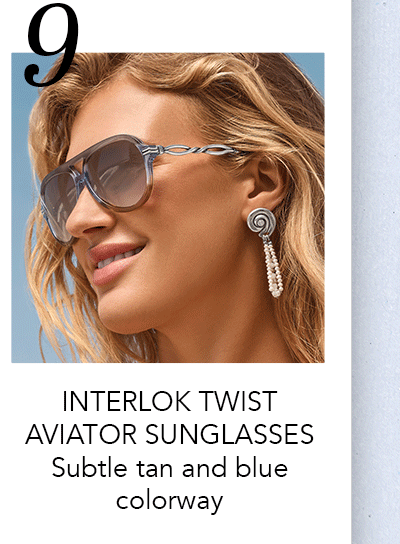 Nine: Interlok Twist Aviator Sunglasses - Subtle tan and blue colorway.