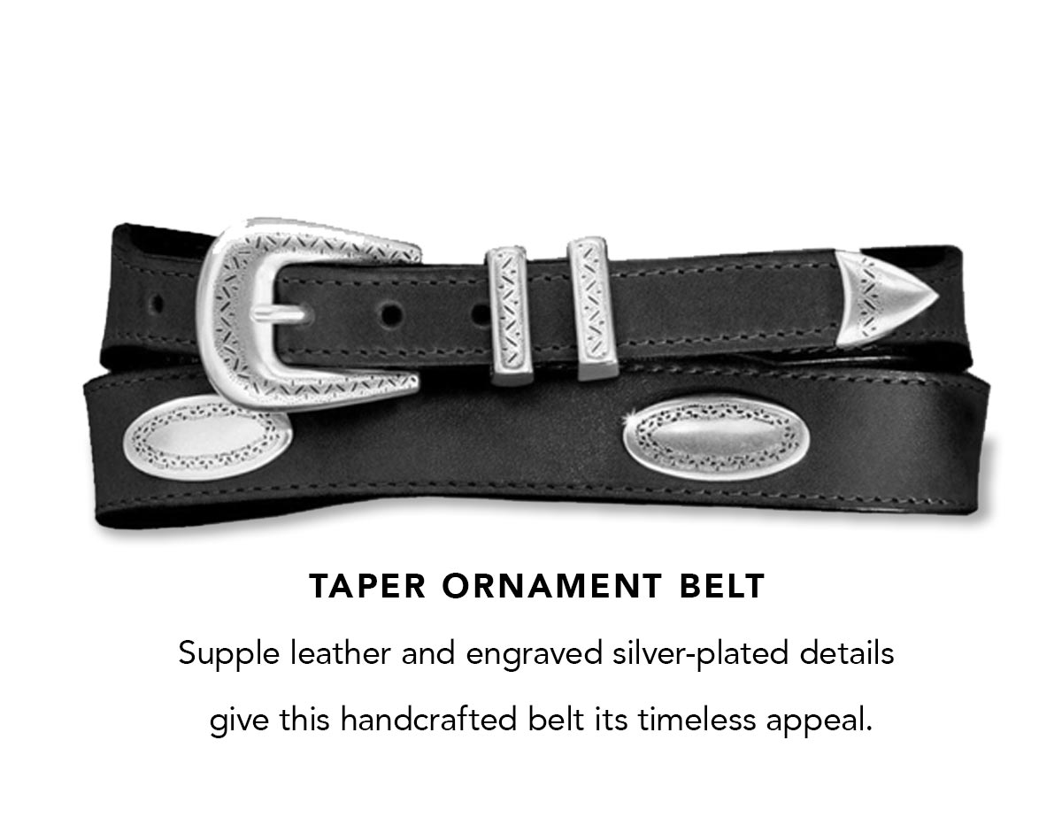 Taper Ornament Belt - Supple leather and engraved silver-plated details give this handcrafted belt its timeless appeal. - Shop Now