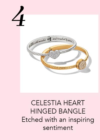 Four: Celestia Heart Hinged Bangle - Etched with an inspiring sentiment