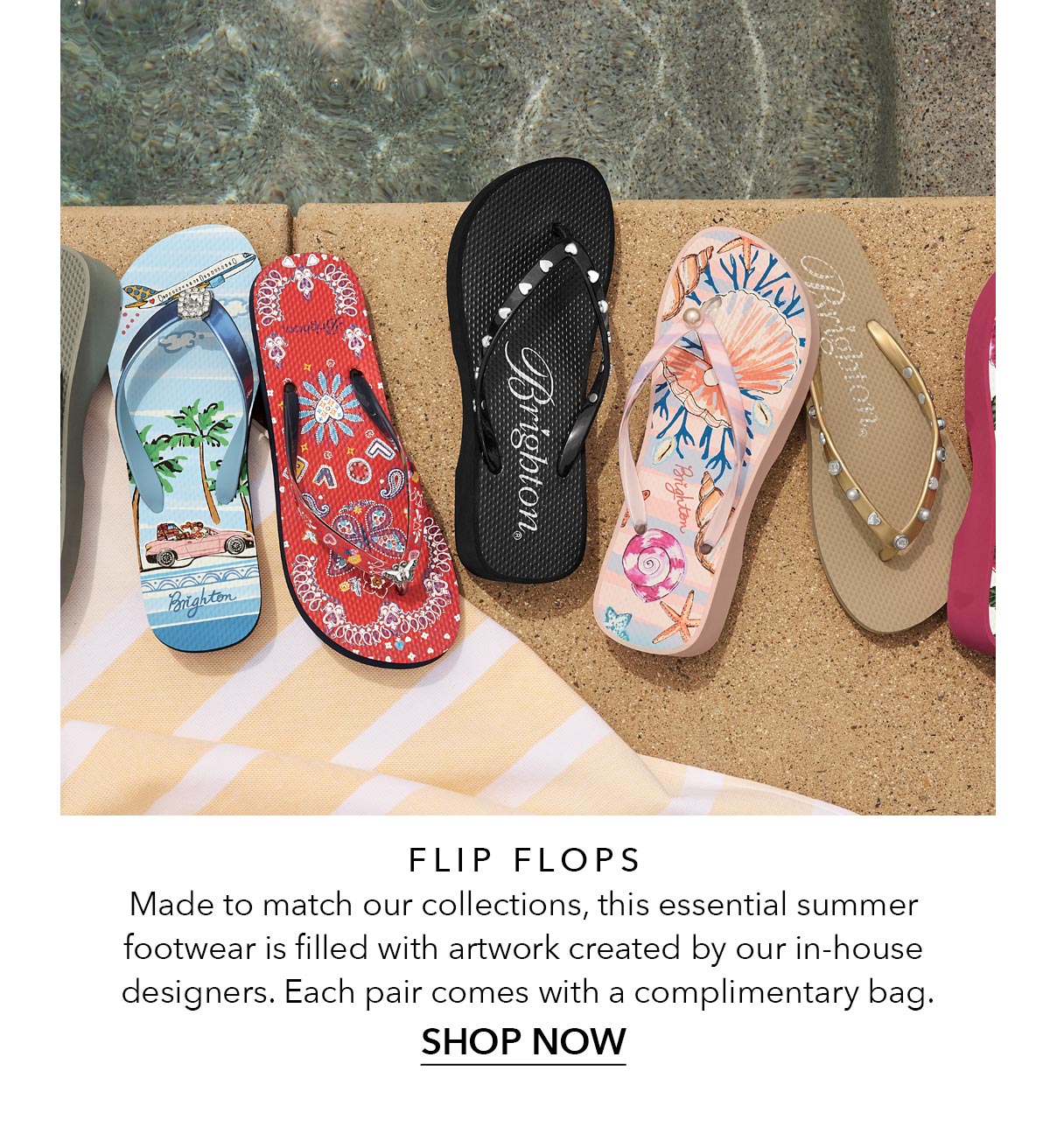 Flip Flops - Made to match our collections, this essential summer footwear is filled with artwork created by our in-house designers. Each pair comes with a complimentary bag. - Shop Now