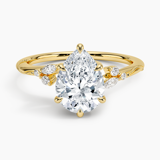 18K YELLOW GOLD CAMELLIA MILGRAIN DIAMOND RING