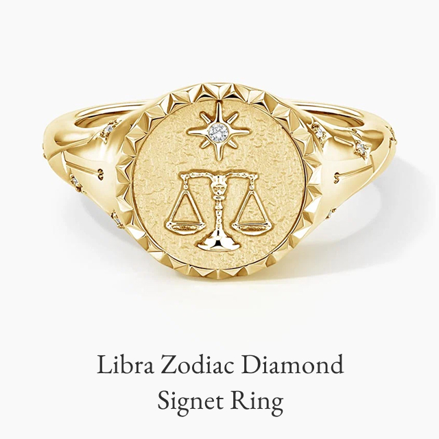 Libra Zodiac Diamond Signet Ring