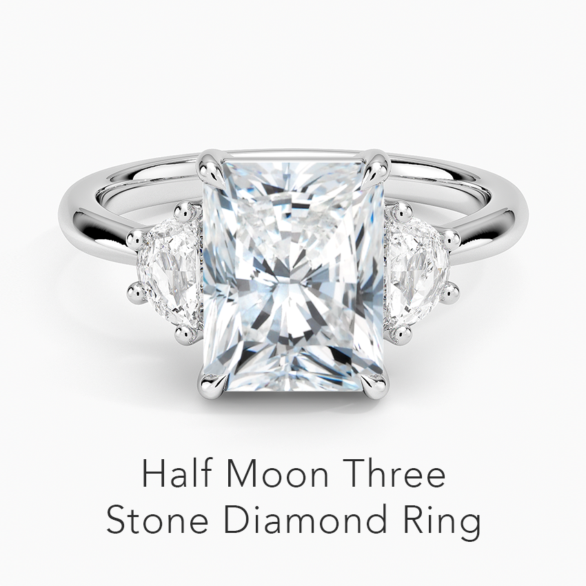 Half Moon Three Stone Diamond Ring