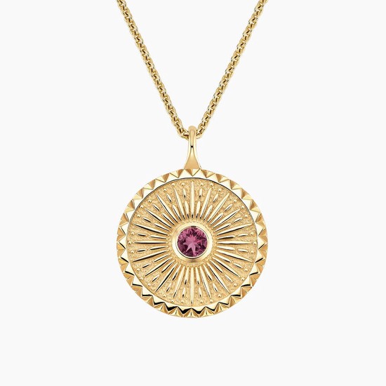 14K Yellow Gold Sun Tourmaline Medallion Necklace