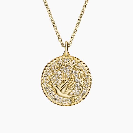14K Yellow Gold Jane Goodall Lab Diamond Peace Medallion Necklace (3/8 ct. tw.)