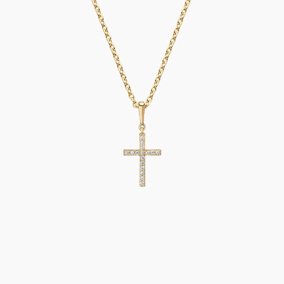 14K Yellow Gold Cross Diamond Pendant