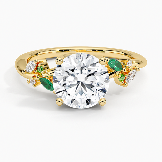 18K Yellow Gold Arden Diamond Ring with Lab Emerald Accents