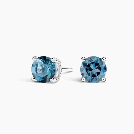 Silver Solitaire London Blue Topaz Stud Earrings