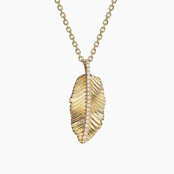 14K Yellow Gold Jane Goodall Leaf Lab Diamond Pendant Necklace