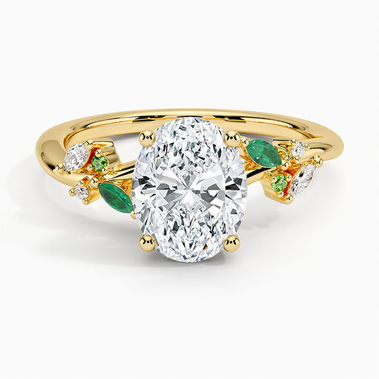 18K Yellow Gold Arden Diamond Ring with Lab Emerald Accents