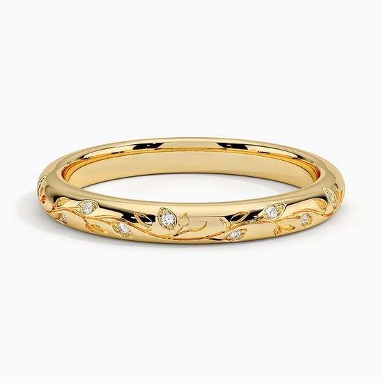 18K Yellow Gold Verdure Engraved Diamond Ring