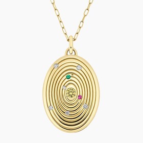 14K Yellow Gold Engravable Universe Diamond and Gemstone Locket