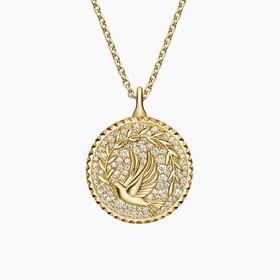 14K Yellow Gold Jane Goodall Lab Diamond Peace Medallion Necklace (3/8 ct. tw.)