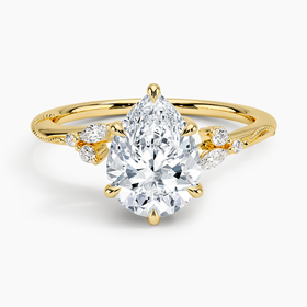 14K Yellow Gold Camellia Milgrain Diamond Ring