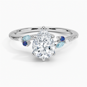 14K White Gold Camellia Indigo Milgrain Ring
