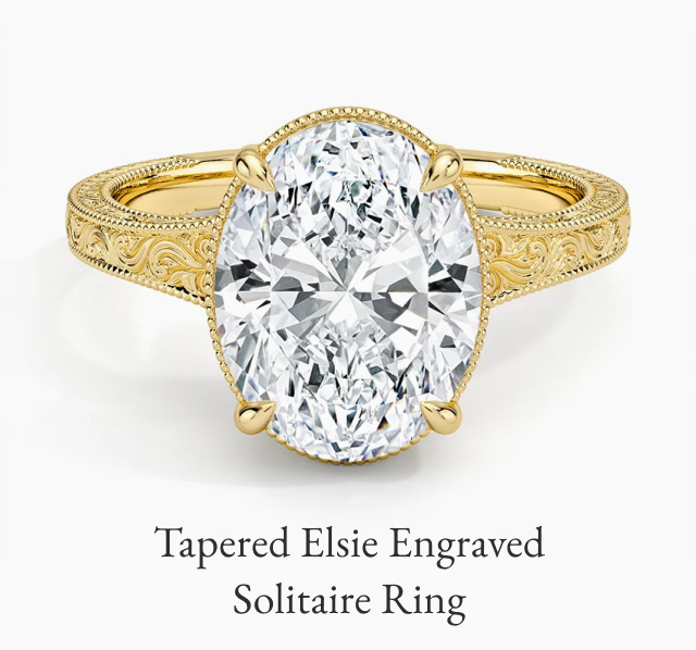 Tapered Elsie Engraved Solitaire Ring