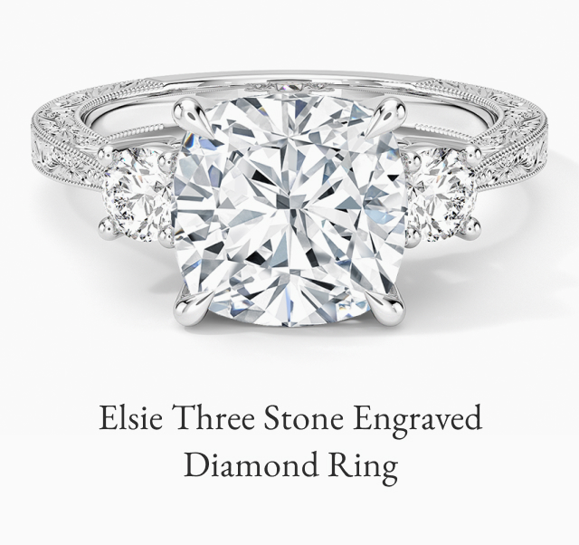 Elsie Three Stone Engraved Diamond Ring