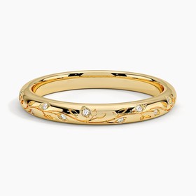 18K Yellow Gold Verdure Engraved Diamond Ring