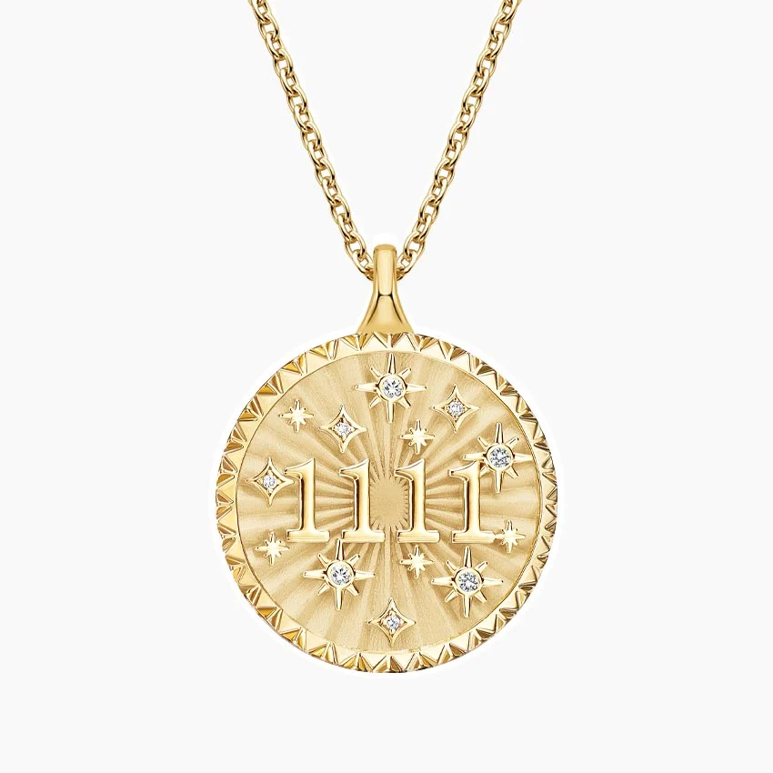 14K Yellow Gold 1111 Manifest Diamond Medallion Necklace