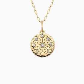 14K Yellow Gold Engravable To the Moon Diamond Medallion Necklace
