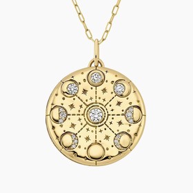 14K Yellow Gold Engravable To the Moon Diamond Locket (1/3 ct. tw.)