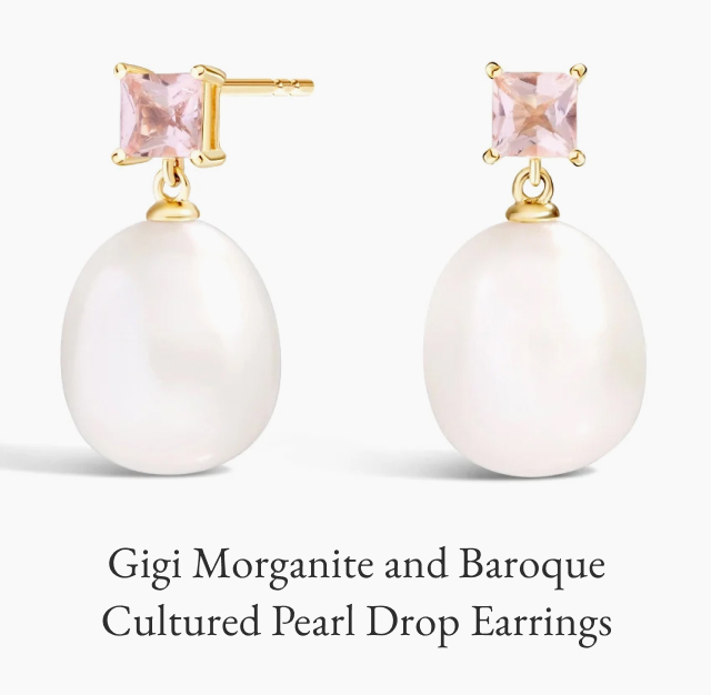 Gigi Morganite and Baroque Cultured Pearl Drop Earrings 