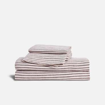 Linen Core Sheet Set in Oxford Stripe in Walnut