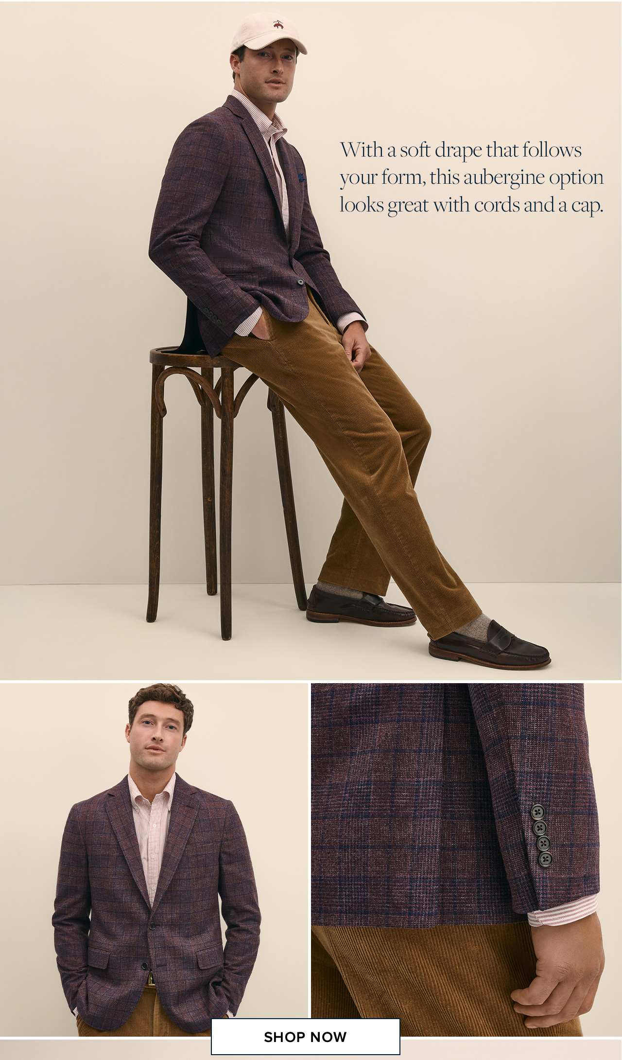 What a soft drape that follows your form, this aubergine option looks great with cords and a cap. | Shop Now