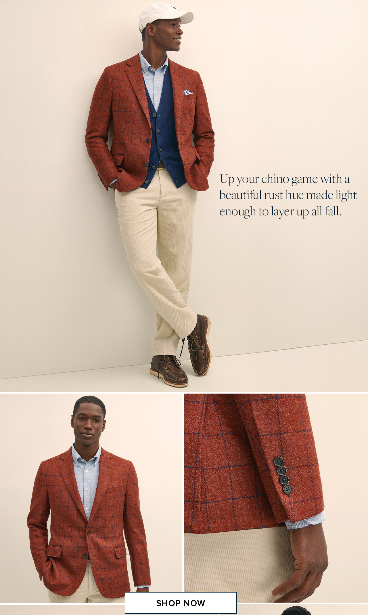 Up your chino game with a beauty rust hue made light enough to layer up all fall. | Shop Now