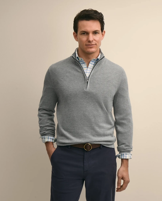 Image of Supima® Cotton Pique Quarter-Zip Sweater