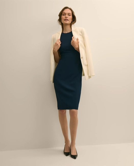 Image of Stretch Crepe Short-Sleeve Sheath Dress
