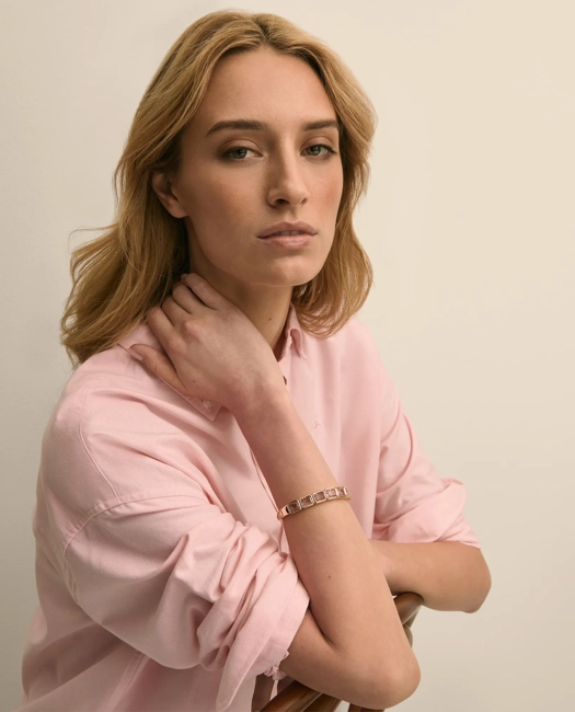 Image of Gold-Tone Pink-Stone Bangle Bracelet