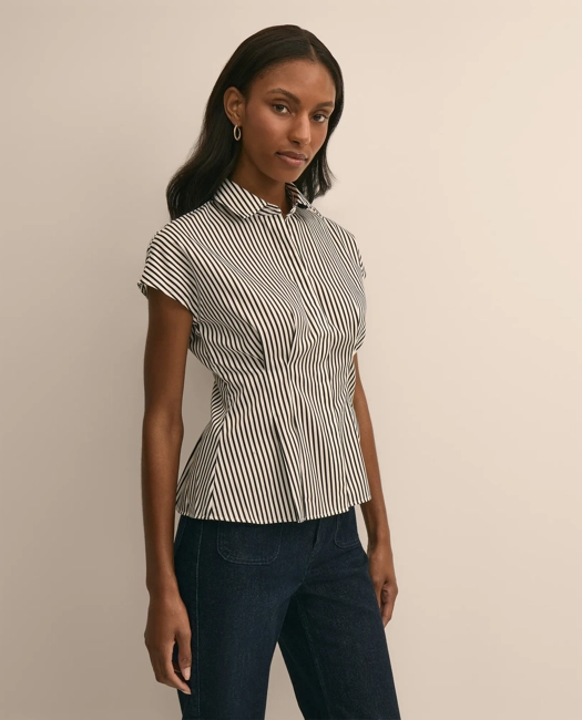 Image of Cotton Sateen Stripe Peplum Shirt