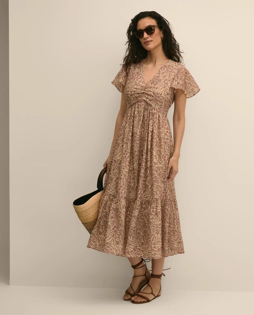 Image of Chiffon Floral Flutter-Sleeve Dress