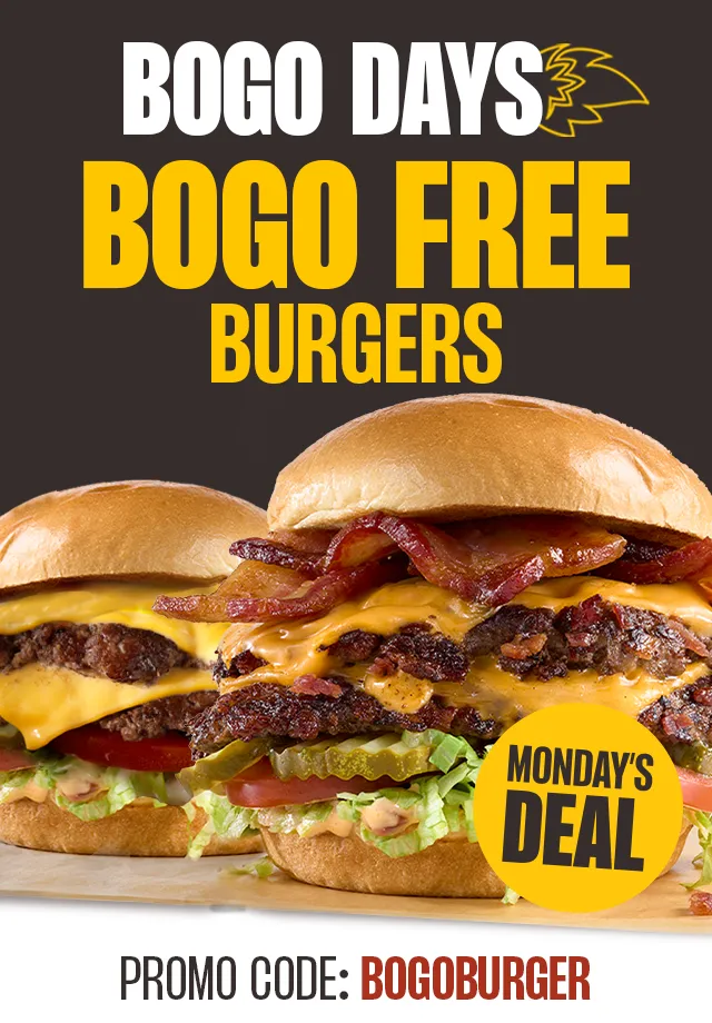  BOGO DAYS | BOGO FREE BURGERS | Monday's DEAL | PROMOCODE  BOGOBURGER