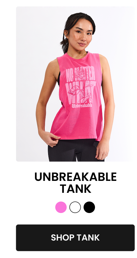 Unbreakable Tank Light, breathable, and gym-day approved. CTA: [Shop Unbreakable Tank]