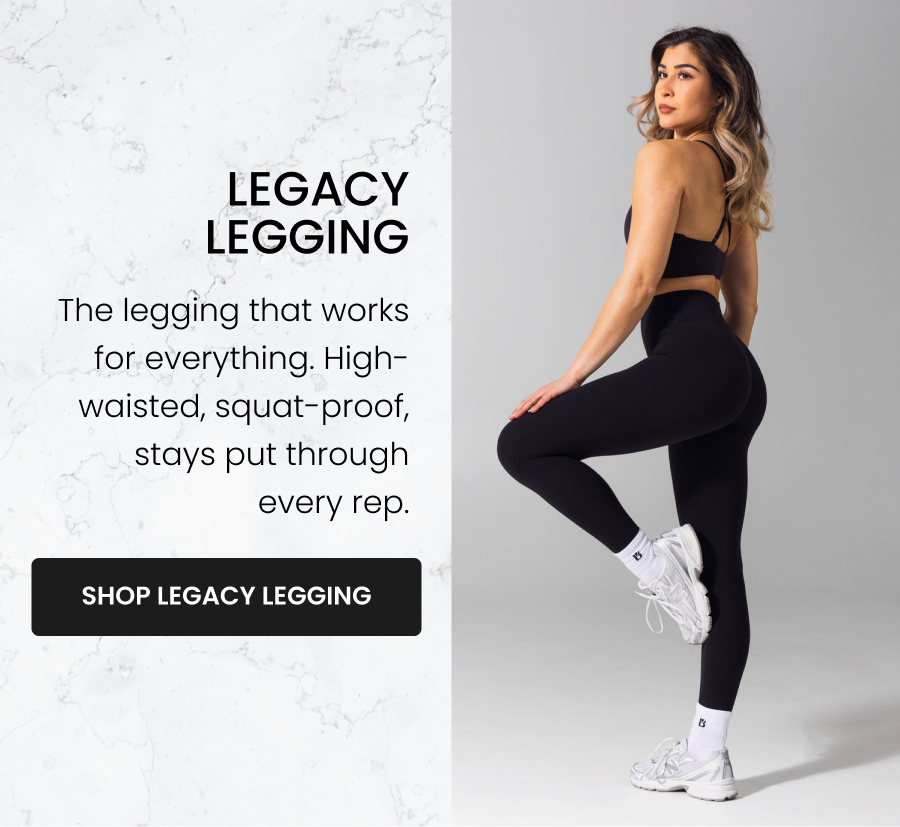 Legacy Legging - Onyx Black The legging that works for everything. High-waisted, squat-proof, stays put through every rep. CTA: [SHOP LEGACY LEGGING]