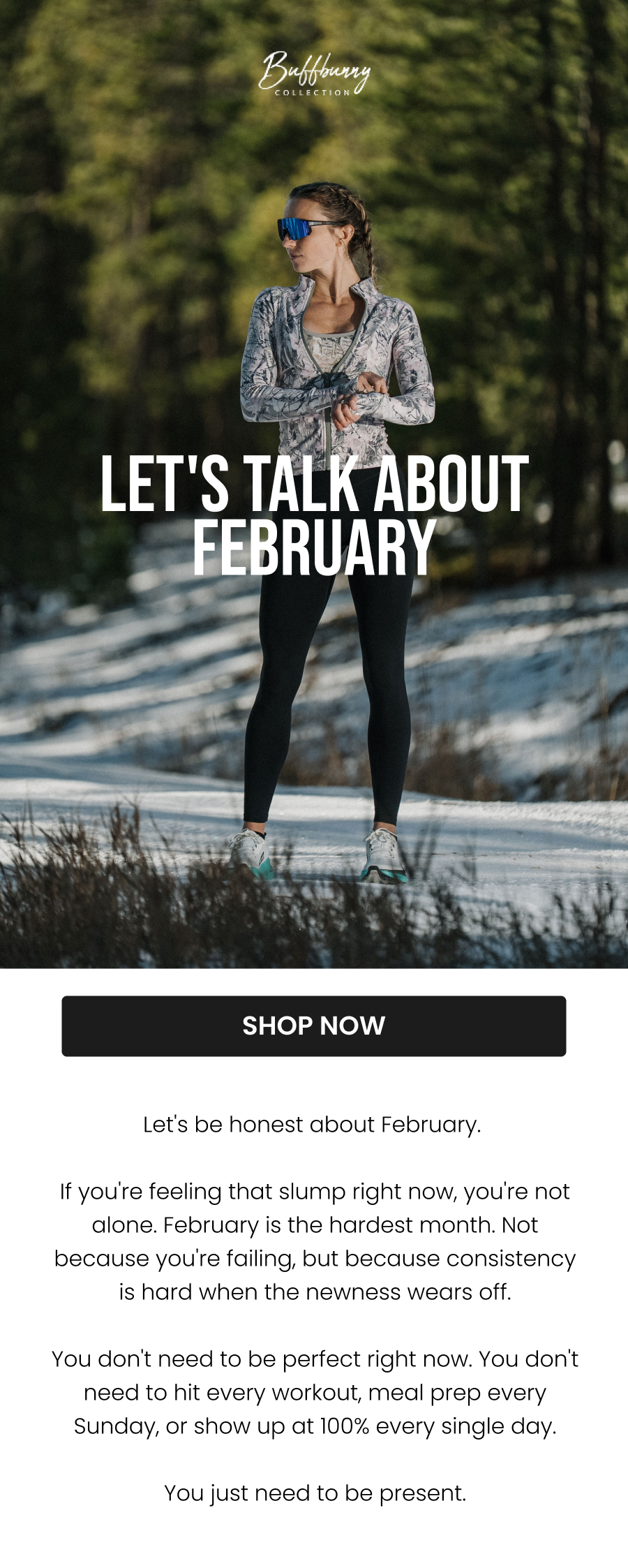 Let's Talk About February CTA: [SHOP NOW]  Let's be honest about February.   If you're feeling that slump right now - you're not alone. February is the hardest month. Not because you're failing, but because consistency is hard when the newness wears off.  You don't need to be perfect right now. You don't need to hit every workout, meal prep every Sunday, or show up at 100% every single day.  You just need to be present.
