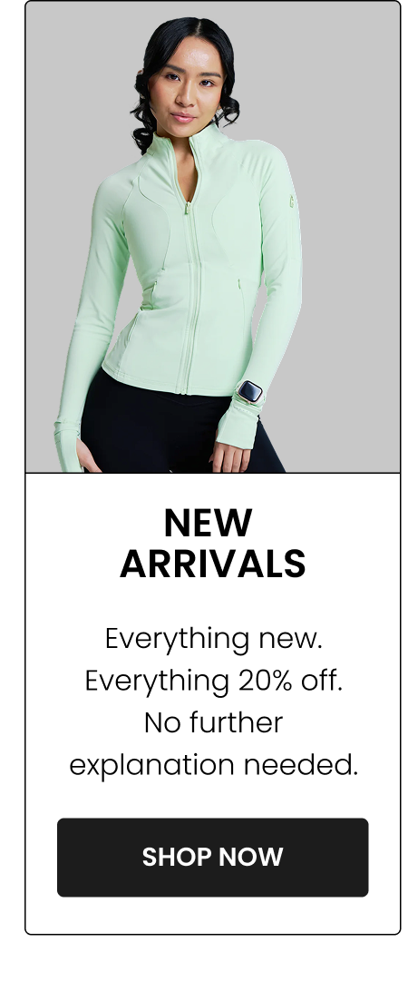 New Arrivals Everything new. Everything 20% off. No further explanation needed. CTA: [SHOP NEW ARRIVALS]