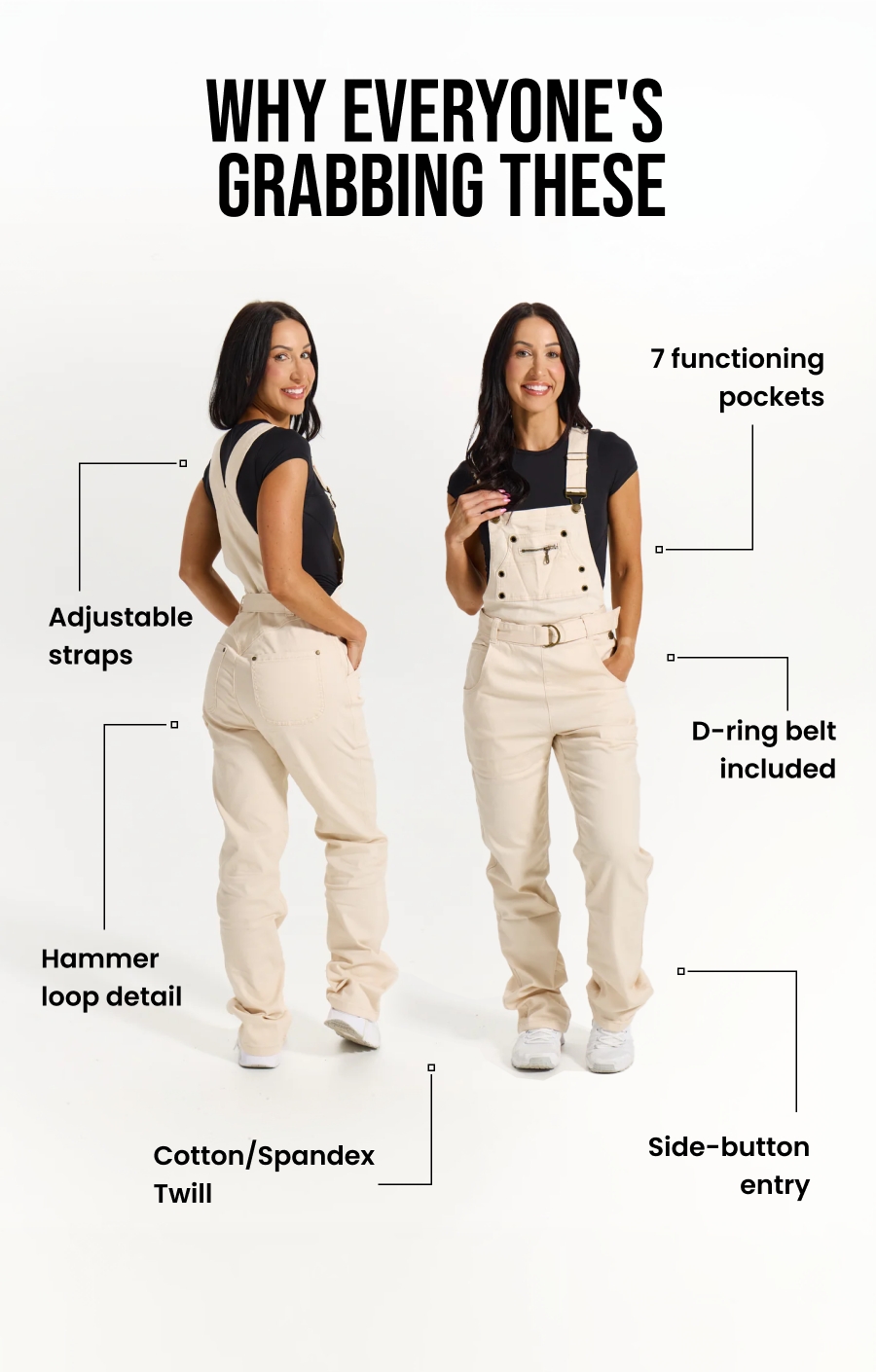 Why Everyone's Grabbing These 7 functioning pockets Adjustable straps D-ring belt included Hammer loop detail Side-button entry Cotton/Spandex Twill