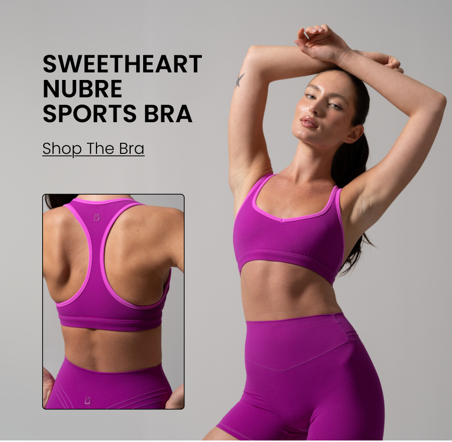  Sweetheart NuBre Sports Bra Second-skin softness, loudest color in the lineup. CTA: [SHOP THE BRA]