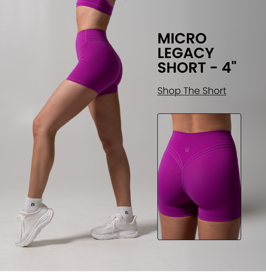 Micro Legacy Short - 4" NuBre®, high rise, matched to your bra. CTA: [SHOP THE SHORT]