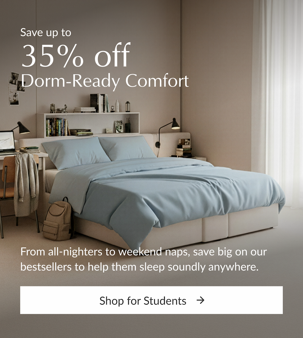 Buffy dorm bedding sale up to 35 percent off — cooling comforters and sheets for college students.