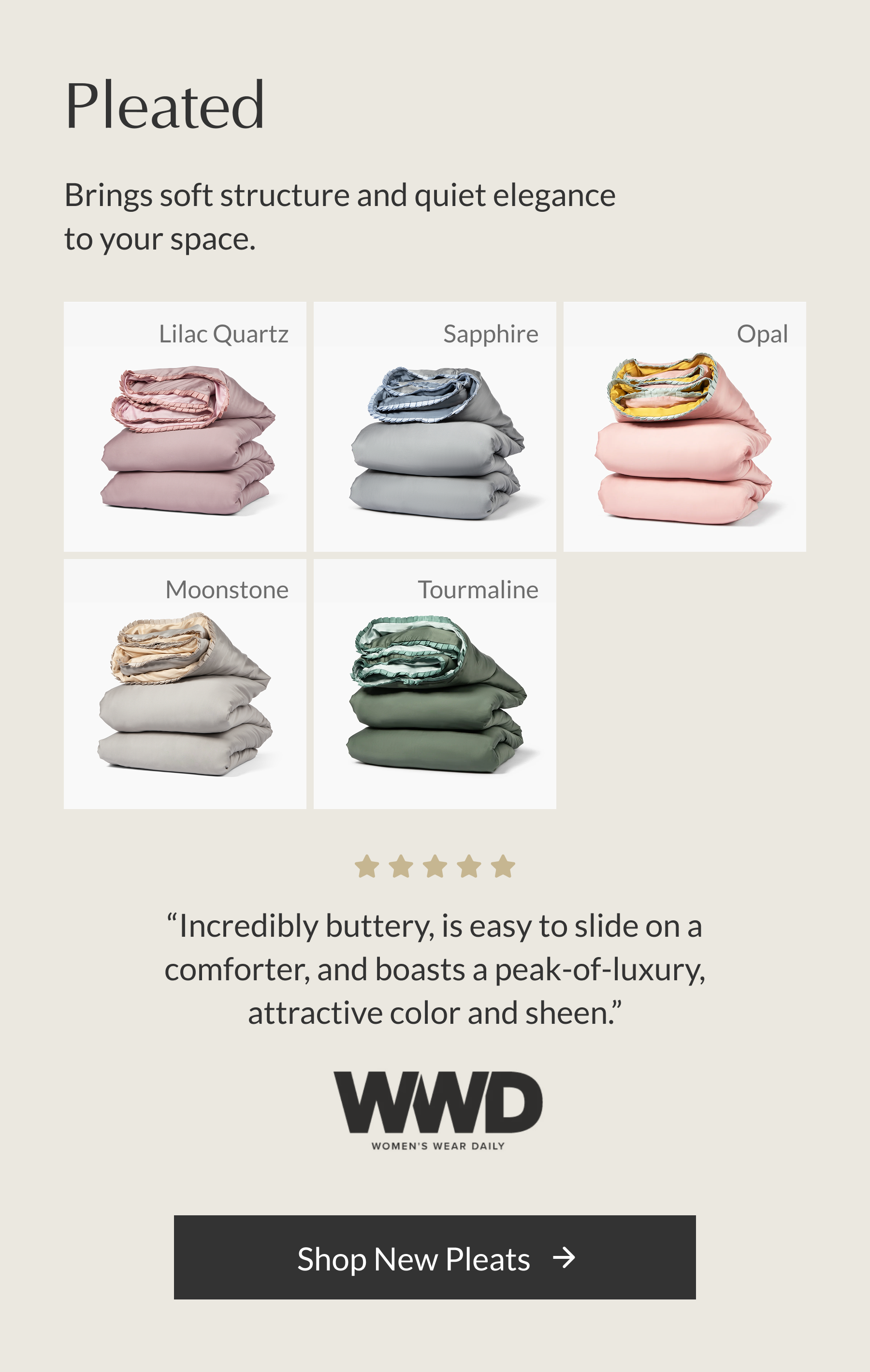 Buffy Pleated Breeze Duvet Cover Collection featuring soft structured duvet styles
