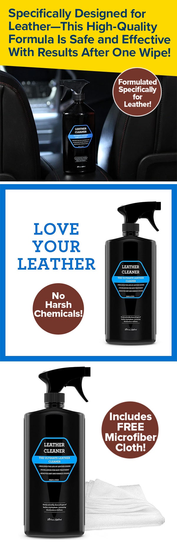 Specifically Designed for Leather—This High-Quality Formula Is Safe and Effective With Results After One Wipe!