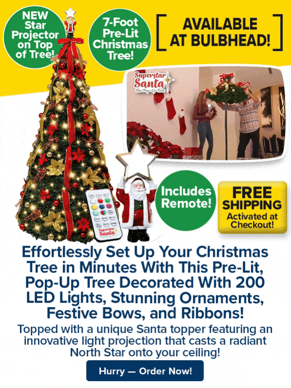 Effortlessly Set Up Your Christmas Tree in Minutes With This Pre-Lit, Pop-Up Tree Decorated With 200 LED Lights, Stunning Ornaments, Festive Bows, and Ribbons!