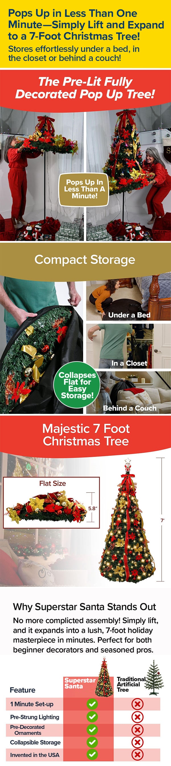 Pops Up in Less Than One Minute—Simply Lift and Expand to a 7-Foot Christmas Tree!