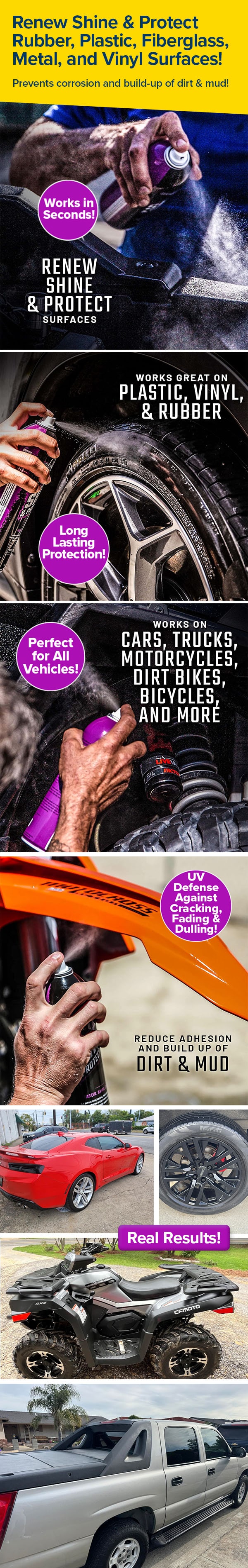 Renew Shine & Protect Rubber, Plastic, Fiberglass, Metal, and Vinyl Surfaces!