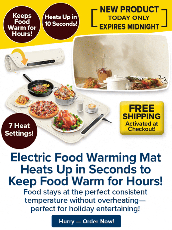 Electric Food Warming Mat Heats Up  in Seconds to Keep Food Warm for Hours!